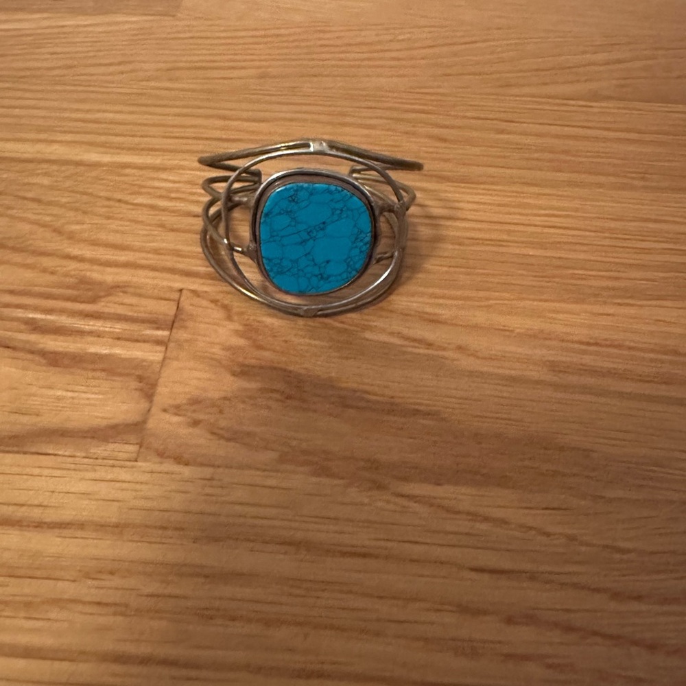 Turquoise Stone Silver Cuff Bracelet - Women Jewelry